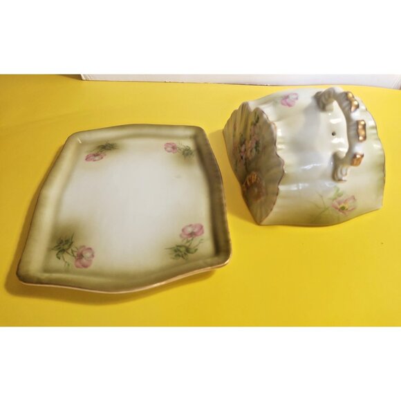 Vintage Nippon hand-painted porcelain covered cheese dish - Picture 9 of 10